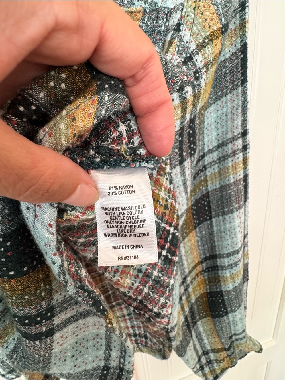 True Craft Cropped Teal, Mustard and Black Plaid Button Shirt - Size Small - Picture 3 of 5